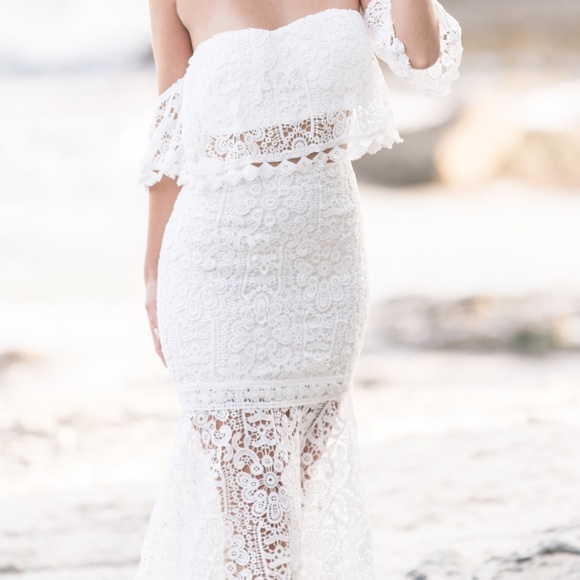 white lace top and skirt set